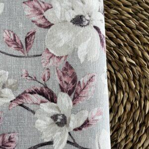 Loneta Flor de Almedro Gris y Rosa